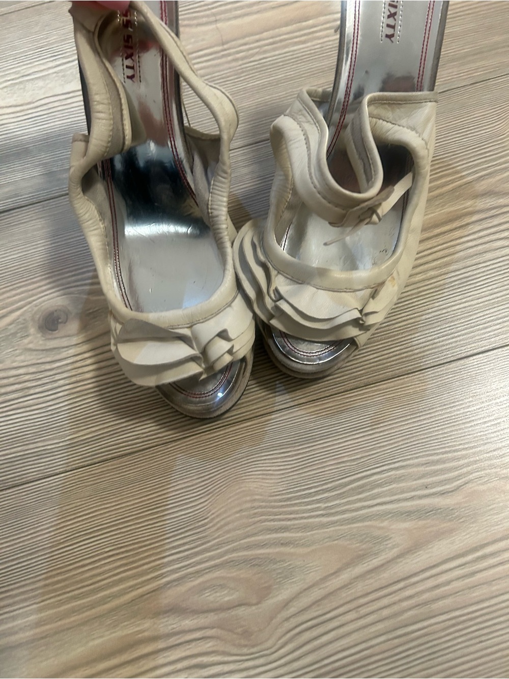 Chinese Laundry Cream Ruffle Peep-Toe Espadrille Heels